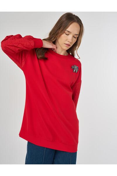 KYR Fabric Garnished Sweatshirt Red