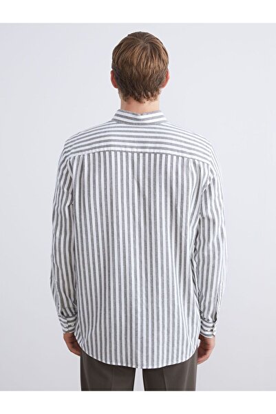 LC Waikiki Ανδρικό πουκάμισο SOUTHBLUE Regular Fit με ριγέ λινό εφέ