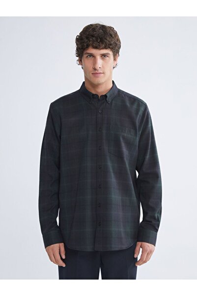 LC Waikiki Cămașă pentru bărbați din gabardină în carouri cu mânecă lungă LCW...