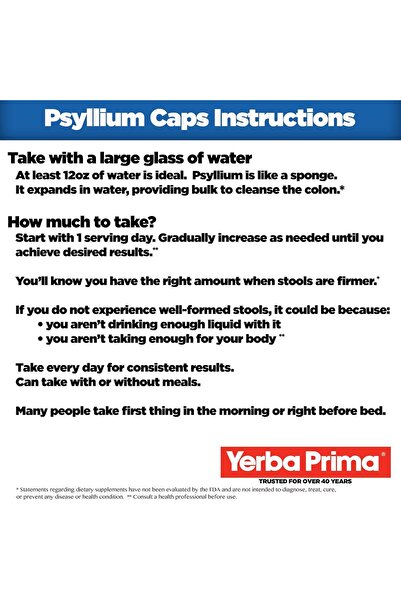 Yerba Prima Psyllium Husks Veg Caps, 400 Capsules (625 mg) - Daily Fiber Supplement