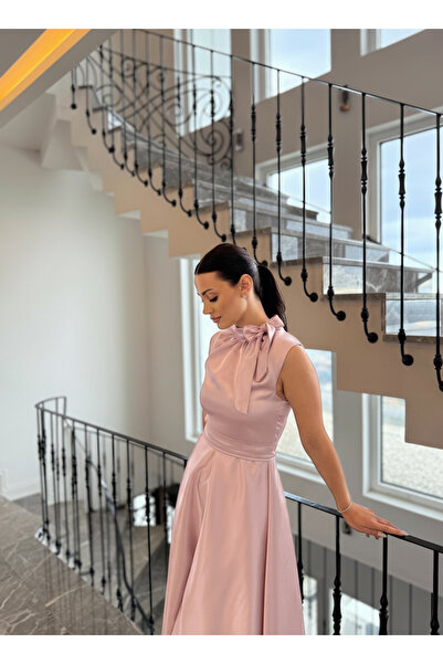 Dilarabulut Narisa Midi Boy Kloş Etek Kolsuz Saten Abiye Elbise