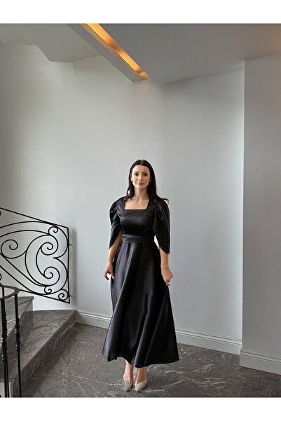 Dilarabulut Ranella Midi Boy Kloş Etek Kısa Kol Saten Abiye