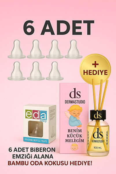 DERMASTUDİO غطاء زجاجة الأطفال من السيليكون من إيدا *6 قطع + عطر غرفة ديرماستوديو بامبو 100 مل هدية