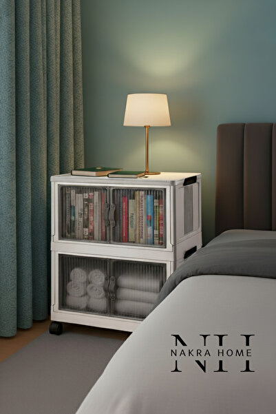 NAKRA HOME 2'li Katlanır Portatif Tekerlekli Organizer Dolap – Çok Amaçlı Mık...