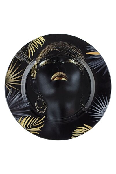 SHOPIENS Decorative Round Tray, Face Design, Black & Gold, 33 cm