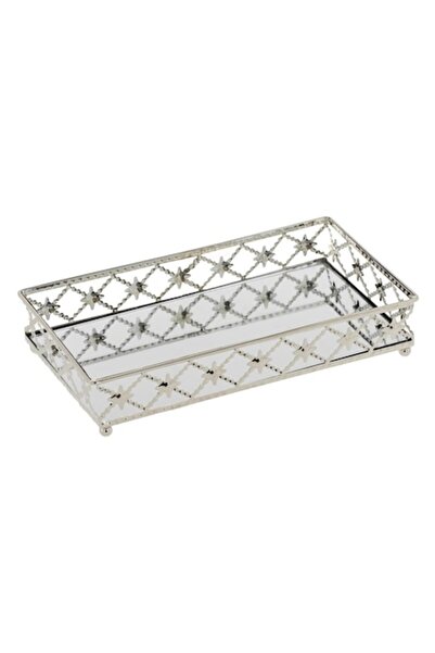 SHOPIENS Rectangular Candle Holder, Mirror Design, Silver Diamond-Pattern Edg...