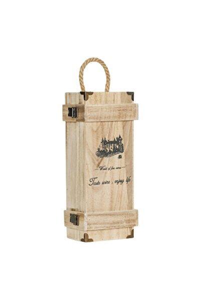 SHOPIENS Wooden Wine Box 15x10x35 cm, Rope Handle, 1 Bottle, , Metal Details, 'Taste Wine, Enjoy Life'