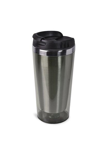 SHOPIENS Cana de cafea metalică cu capac de plastic, 450 ml, gri