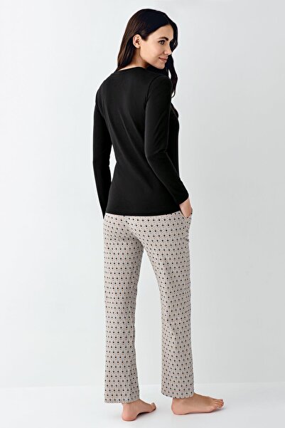 Pierre Cardin Women's 50% cotton 50% modal black v-neck long sleeve pajama set