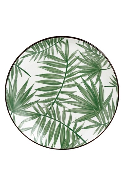 SHOPIENS Dessert Plate, Leaf Design, 15 cm, White/Green, Porcelain