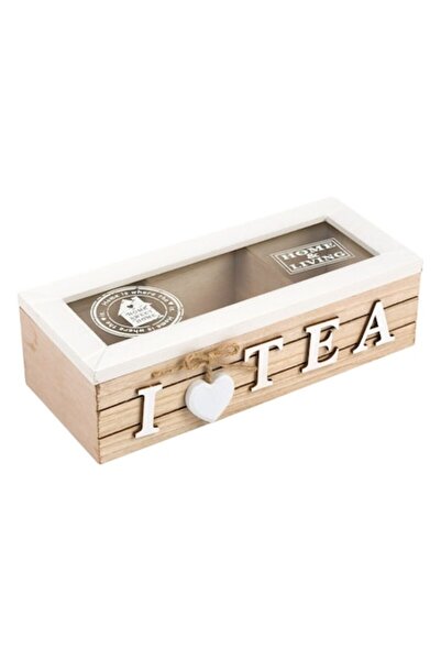 MYONNA IT & E- COMMERCE Tea Box, 3 Compartments, Wood, Glass, Capacity 1L, 24x10x7cm, Brown