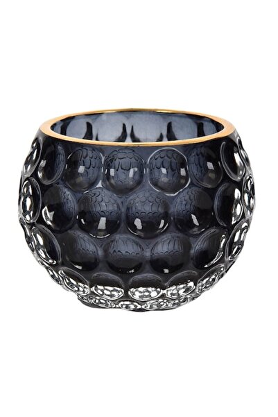 SHOPIENS Glass Candle Holder, Black with Gold Rim, 7.8x6 cm, MYONNA