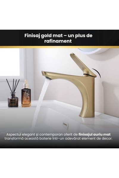 BiXXBi Matte Gold Basin Faucet, Anti-Fingerprint, Ceramic Cartridge, Neoperl Aerator -