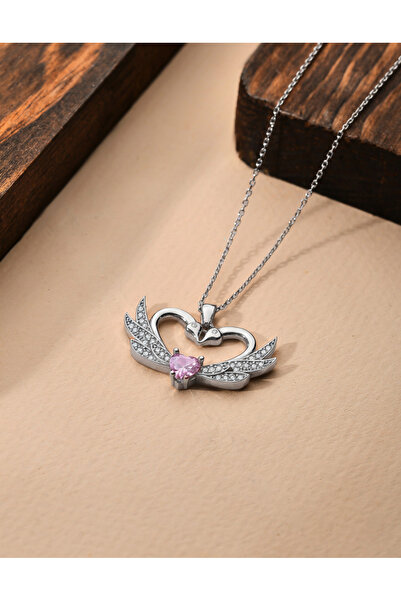 Roza Silver 925 Ayar Zirkon Taşlı Rodyum Birleşen Kuğular Kalp Motifli Gümüş ...