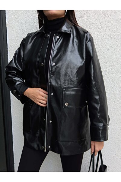 ESRAHELVACI Shiny Snap Leather Jacket