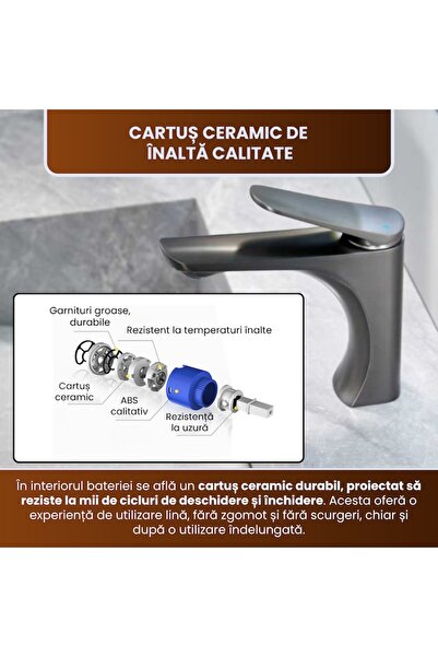 BiXXBi basin faucet, matte metallic gray finish, ceramic cartridge, 170 mm height