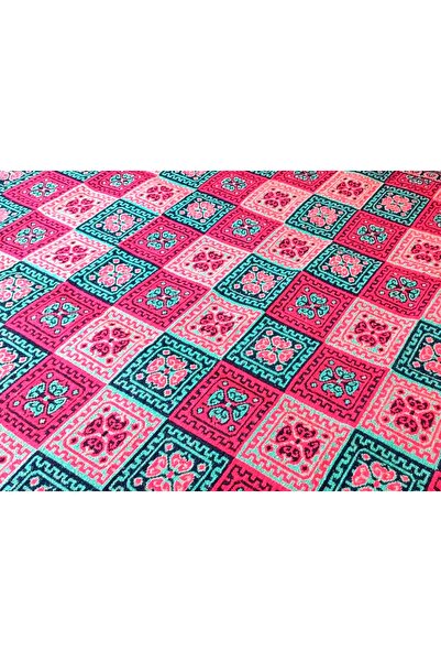 Algelsineve Çift Taraflı 3 Mekik Karo Desen Pamuklu Makine Dokuma Kilim