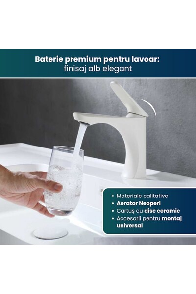 BiXXBi Matte White Basin Faucet, Silent Ceramic Cartridge, Neoperl Aerator, 170mm