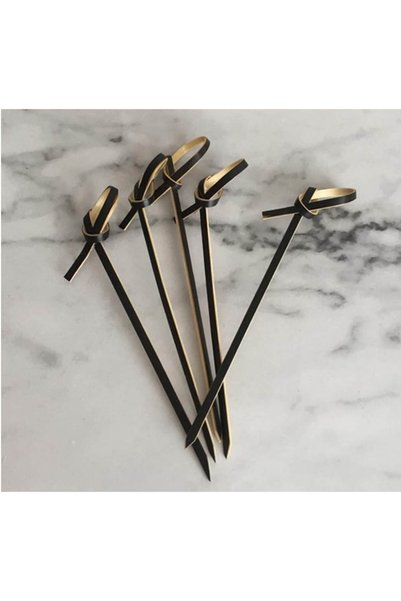 OEM Scobitori VERSAGO cu nod pentru cocktailuri, aperitive, gustări, finger food, negre, 100 buc, 9 cm
