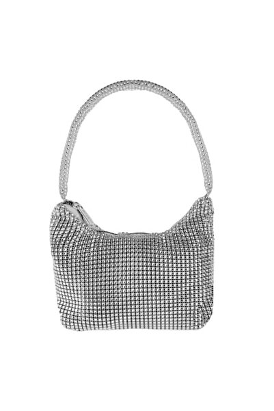 SHOPIENS Geantă Exclusivo, Strasuri, Argintiu, 22x5.5x18 cm