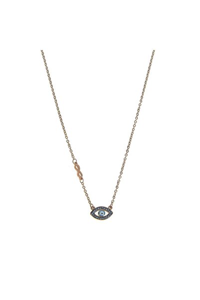 SHOPIENS Colier Language of Jewels, Strass Blue Eye, Lanț de Aur, Oțel Inoxidabil