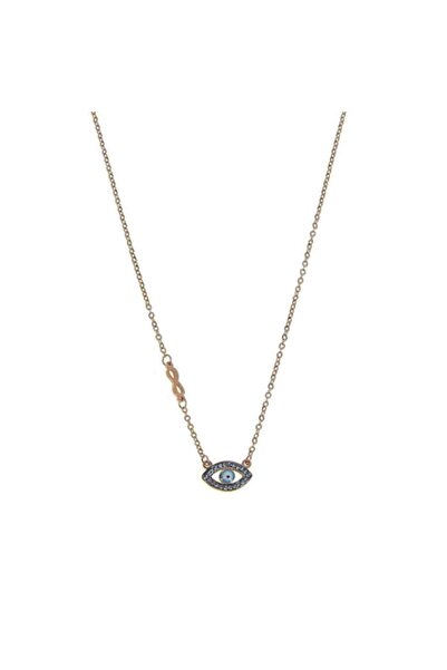 SHOPIENS Colier Language of Jewels, Strass Blue Eye, Lanț de Aur, Oțel Inoxidabil