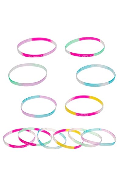 SHOPIENS Set brățări din silicon, design tie-dye, mesaje motivaționale, multicolor, 12 piese