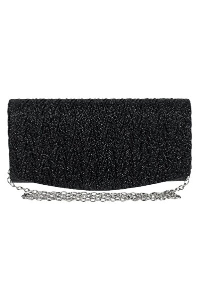 SHOPIENS Shoulder Bag, Embossed Pattern, Black, 20x5x10 cm, Polyester, Long Chain