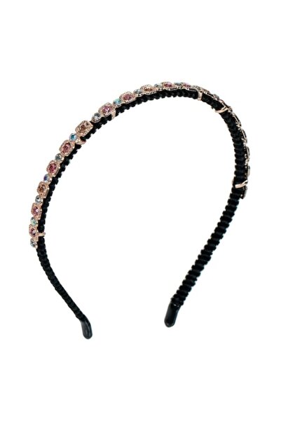 SHOPIENS Bentiță subțire pentru păr pentru femei, M1, pietre roz iridescente, negru