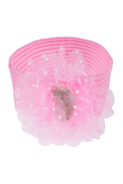 MYONNA IT & E- COMMERCE Bentiță roz din tul pentru fete cu inimioare și buline, floare decorativă