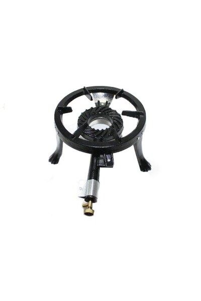 Iron Arzător portabil pe gaz, fontă, rotund, 3 picioare, 1 arzător, 1 supapă, flacără reglabilă