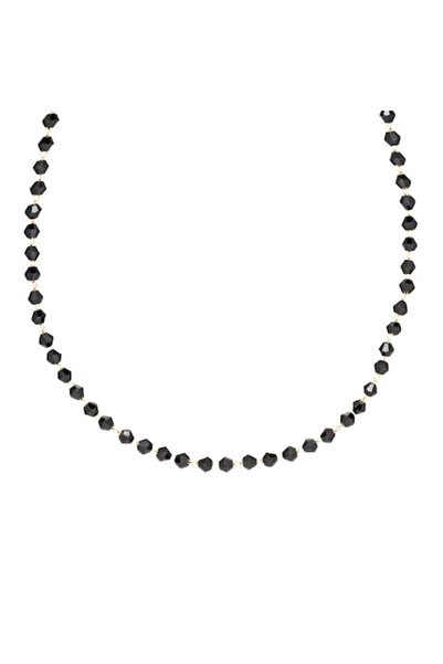 SHOPIENS Colier de damă - Limbajul bijuteriilor, Rozariu scurt, Mărgele negre, Lanț de aur