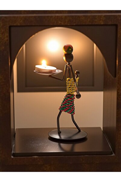 HEDİYE FİKRİ Retro Etnik Afrika Figürlü Demir Mumluk / Şamdan Tutucu - Masaüs...