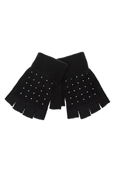 SHOPIENS Mănuși fără degete pentru femei cu strasuri, negre, acrilice, 1 pereche