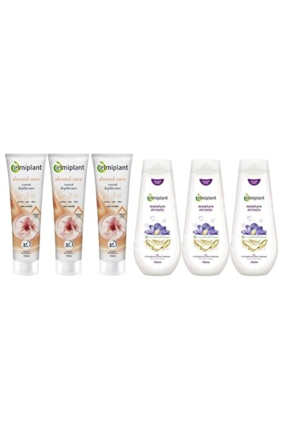 ELMIPLANT Personal Care Set - 3x150ml Almond Care Depilatory Cream & 3x750ml Moisture Miracle Shower