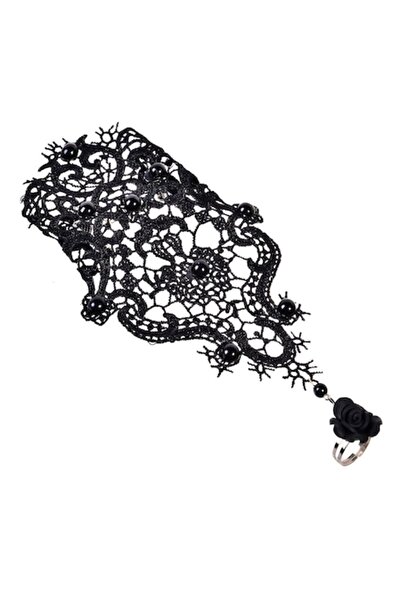 SHOPIENS Brățară gotică din dantelă neagră cu inel - accesoriu pentru costum