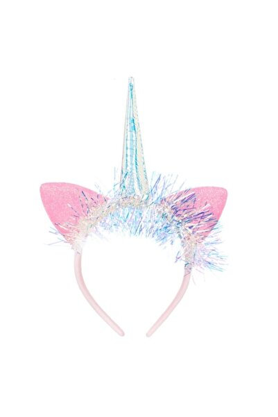 ANTBRO Bentiță de unicorn cu urechi roz, corn holografic, panglică de beteală