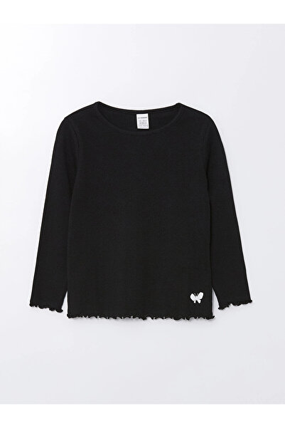 LC Waikiki Lcw Kids Black Crew Neck Long Sleeve Printed Girls' T-Shirt