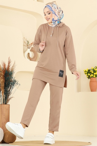 ModaMerve Kapşon Detaylı İki İp Takım 4092TEG847-MS Latte