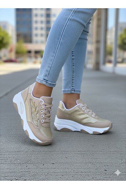 Weynes Women's Beige Skin Stone 7 cm Hidden Heel Orthopedic Sports Shoes Wsb4108