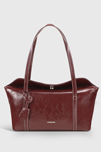 Housebags Rugan Bordo Kapaklı Bowling Omuz Çantası 270