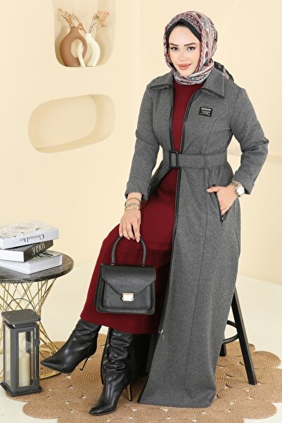 ModaMerve Kemeri Tokalı Tivit Ferace 2731SL432-MS Gri