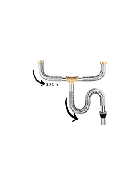 BiXXBi Sifon dublu din oțel inoxidabil, BiXXBi, 1½ inch, flexibil 80 cm, DN32, reductor DN40/capac inclus