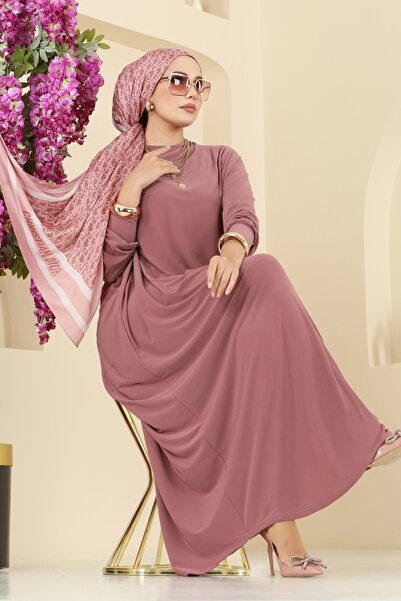 ModaMerve Yarasa Kol Detaylı Elbise 5011ERK1158-MS Gül Kurusu