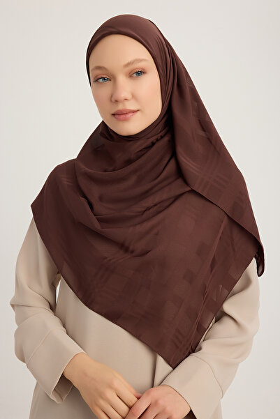 MıssColor A25256 Κασκόλ Ζακάρ Καρό Σιφόν 120x120cm - Καφέ