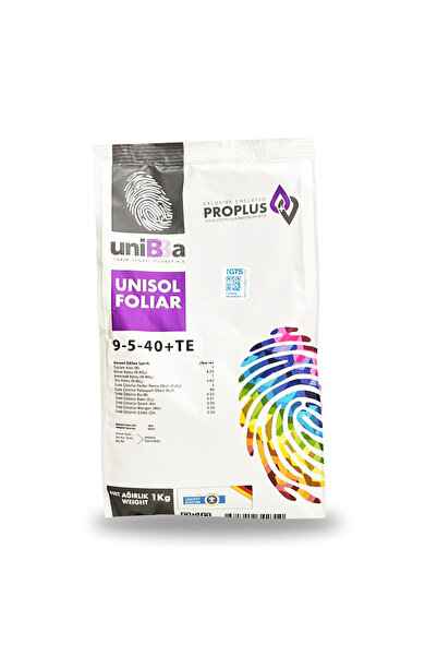 UNİBBA Unisol Foliar Npk Yaprak Gübresi 9-5-40+Te 1 Kg