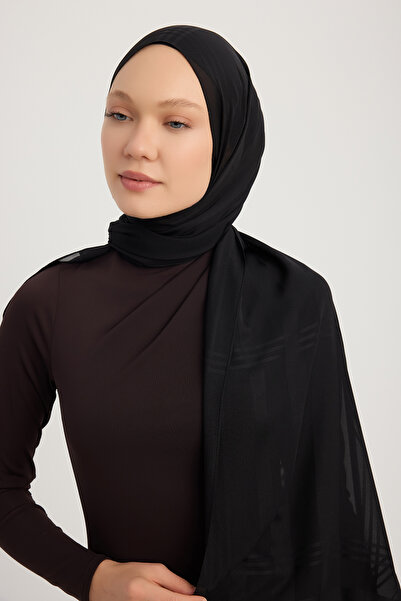 Jacquard Plaid Chiffon Shawl 70x180cm - Black