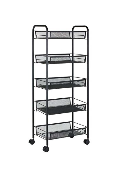 CN عربة مطبخ متعددة الأغراض بخمسة رفوف باللون الأسود، 44×105.5×26 سم