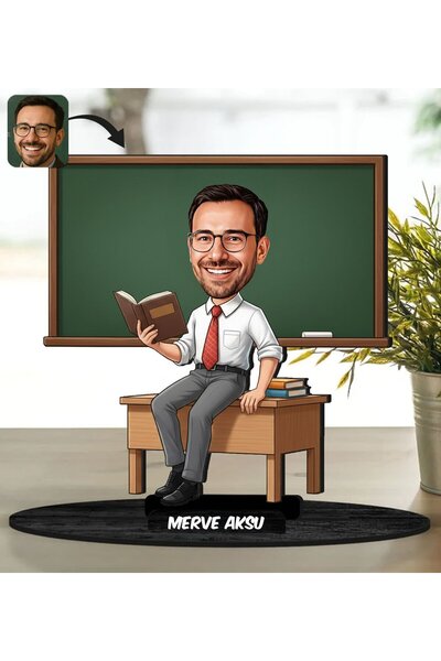 Bk Gift Kişiye Özel Erkek Öğretmen Tasarımlı Karikatür Biblo -16, Öğretmene H...