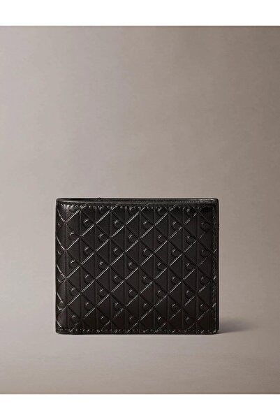 Calvin Klein Men's Ck Patterned Folded Wallet with Card Holder and Cash Compartment Black Wallet Lv04D1129G-Ub1
